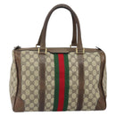 GUCCI GG Supreme Web Sherry Line Hand Bag PVC Beige Gold Auth 164871-2