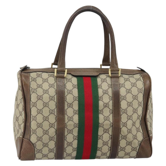 GUCCI GG Supreme Web Sherry Line Hand Bag PVC Beige Gold Auth 164871