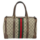 GUCCI GG Supreme Web Sherry Line Hand Bag PVC Beige Gold Auth 164871-3