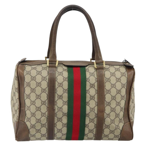 GUCCI GG Supreme Web Sherry Line Hand Bag PVC Beige Gold Auth 164871
