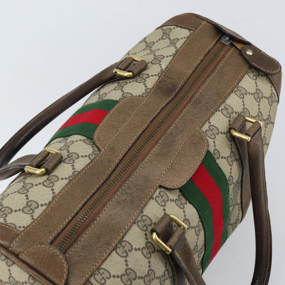 GUCCI GG Supreme Web Sherry Line Hand Bag PVC Beige Gold Auth 164871