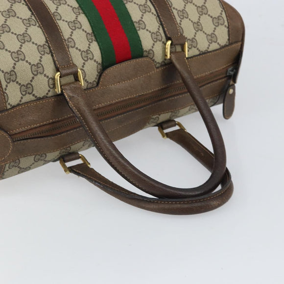 GUCCI GG Supreme Web Sherry Line Hand Bag PVC Beige Gold Auth 164871