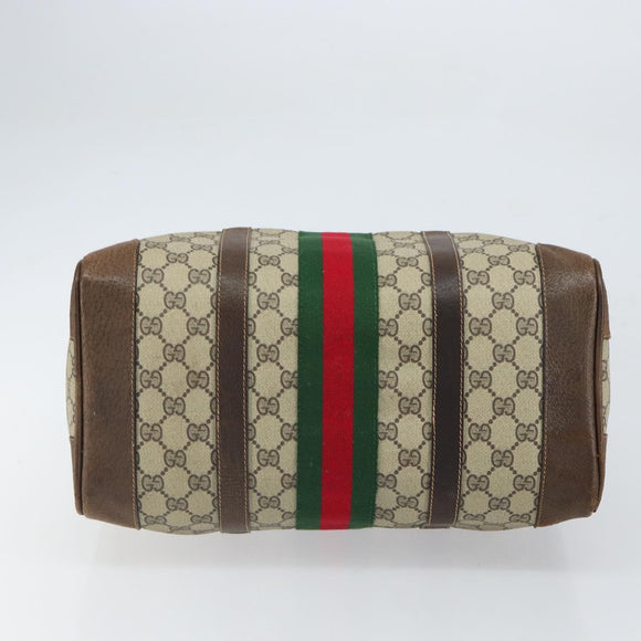 GUCCI GG Supreme Web Sherry Line Hand Bag PVC Beige Gold Auth 164871