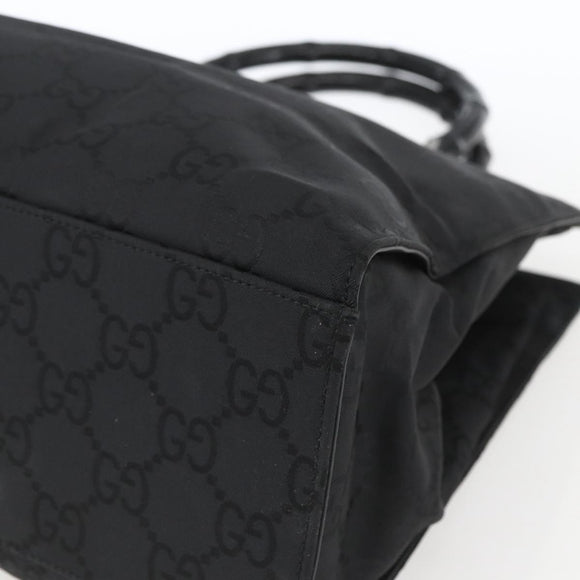 GUCCI GG Canvas Bamboo Hand Bag Nylon Black Silver 002 1010 Auth 164874