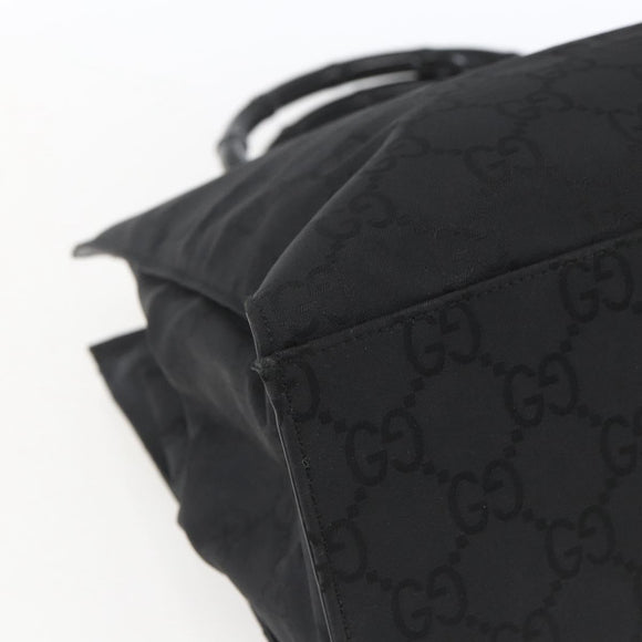 GUCCI GG Canvas Bamboo Hand Bag Nylon Black Silver 002 1010 Auth 164874