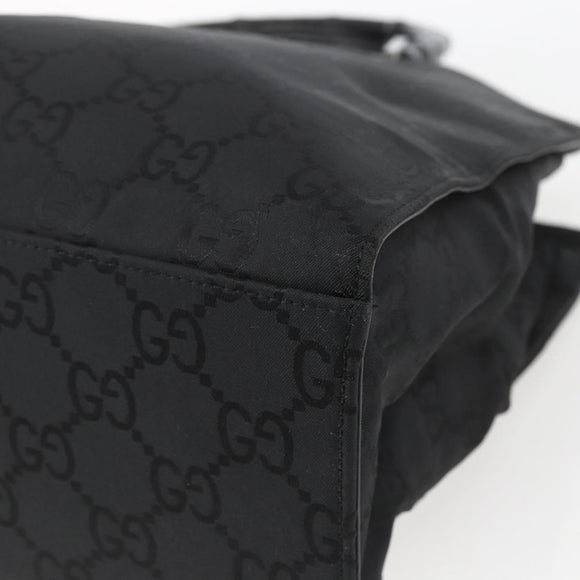 GUCCI GG Canvas Bamboo Hand Bag Nylon Black Silver 002 1010 Auth 164874