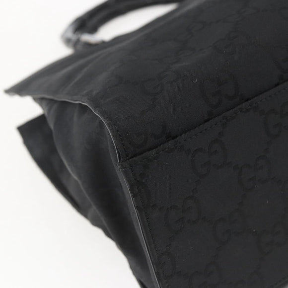 GUCCI GG Canvas Bambus Handtasche Nylon Schwarz Silber 002 1010 Auth 164874