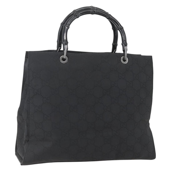 GUCCI GG Canvas Bambus Handtasche Nylon Schwarz Silber 002 1010 Auth 164874