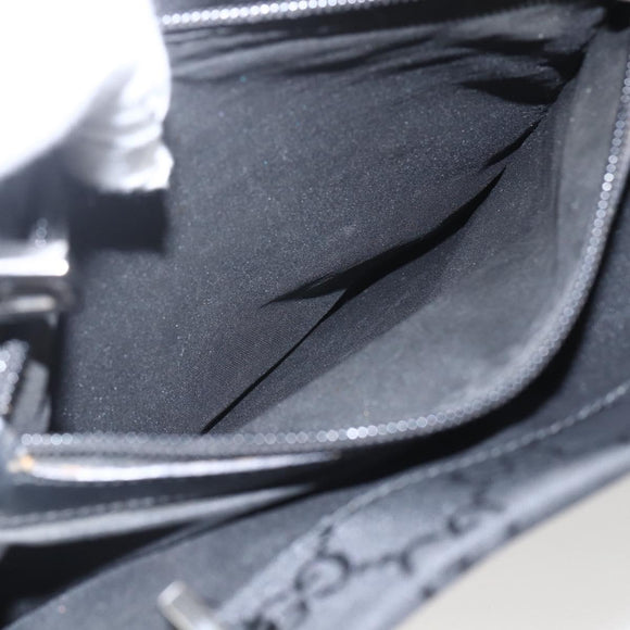 GUCCI GG Canvas Bamboo Hand Bag Nylon Black Silver 002 1010 Auth 164874