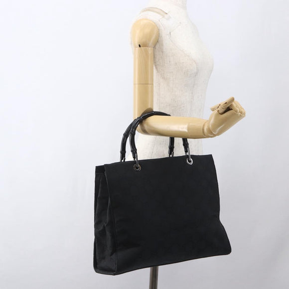 GUCCI GG Canvas Bambus Handtasche Nylon Schwarz Silber 002 1010 Auth 164874