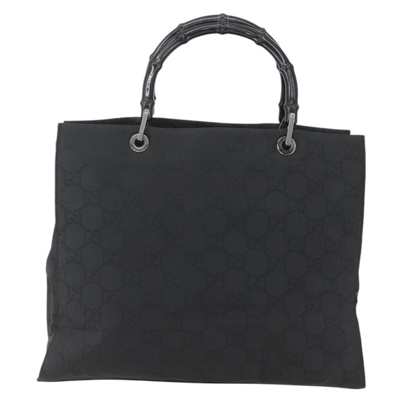 GUCCI GG Canvas Bambus Handtasche Nylon Schwarz Silber 002 1010 Auth 164874