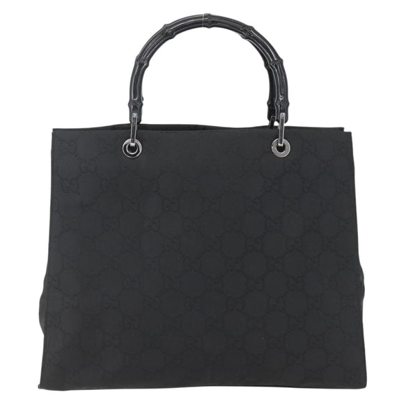 GUCCI GG Canvas Bambus Handtasche Nylon Schwarz Silber 002 1010 Auth 164874