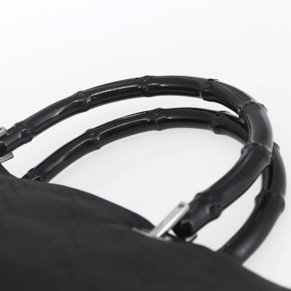 GUCCI GG Canvas Bambus Handtasche Nylon Schwarz Silber 002 1010 Auth 164874
