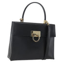 Salvatore Ferragamo Gancini Hand Bag Leather 2way Black Gold Auth 164875V-1