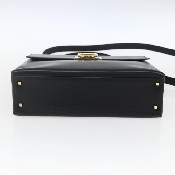 Salvatore Ferragamo Gancini Hand Bag Leather 2way Black Gold Auth 164875V