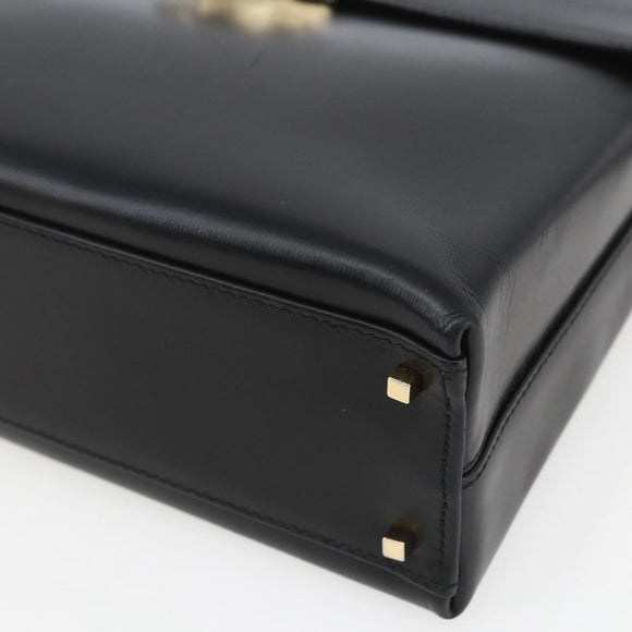 Salvatore Ferragamo Gancini Hand Bag Leather 2way Black Gold Auth 164875V