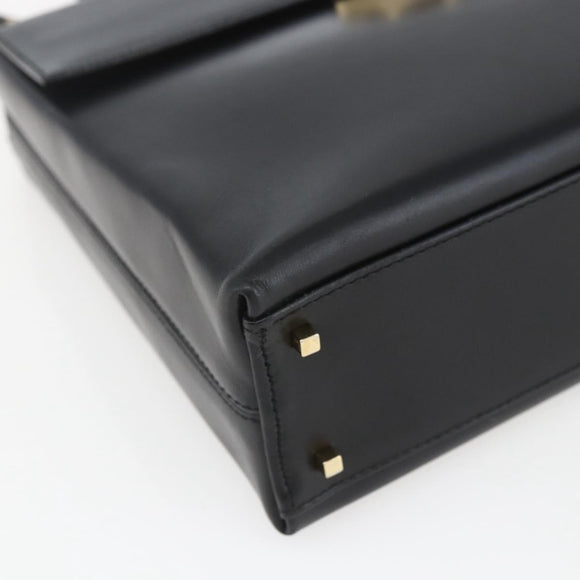 Salvatore Ferragamo Gancini Hand Bag Leather 2way Black Gold Auth 164875V