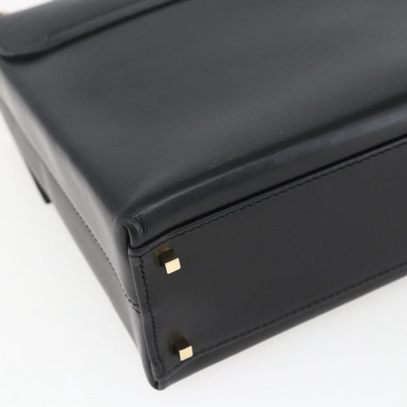 Salvatore Ferragamo Gancini Hand Bag Leather 2way Black Gold Auth 164875V