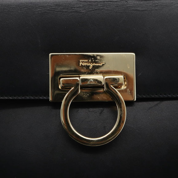Salvatore Ferragamo Gancini Hand Bag Leather 2way Black Gold Auth 164875V