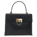 Salvatore Ferragamo Gancini Hand Bag Leather 2way Black Gold Auth 164875V-13