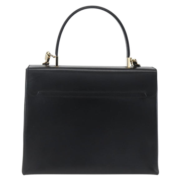Salvatore Ferragamo Gancini Hand Bag Leather 2way Black Gold Auth 164875V