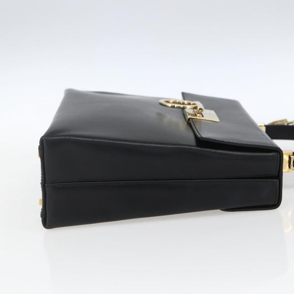 Salvatore Ferragamo Gancini Hand Bag Leather 2way Black Gold Auth 164875V