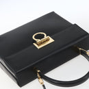 Salvatore Ferragamo Gancini Hand Bag Leather 2way Black Gold Auth 164875V-6