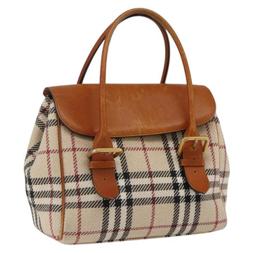 BURBERRY Nova Check Hand Bag Canvas Beige Gold Auth 164877