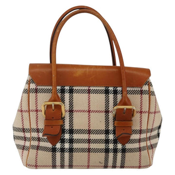 BURBERRY Nova Check Hand Bag Canvas Beige Gold Auth 164877 - 0