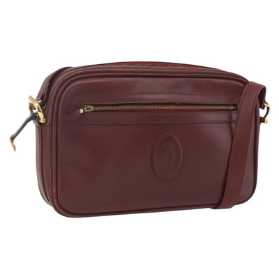 CARTIER Must Line Shoulder Bag Leather Bordeaux Gold Auth 164880V
