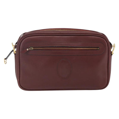 CARTIER Must Line Shoulder Bag Leather Bordeaux Gold Auth 164880V - 0