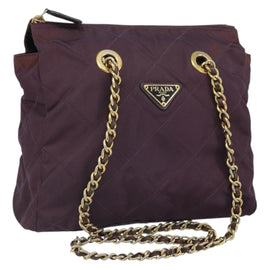 PRADA Chain Quilted Shoulder Bag Nylon Purple Gold Auth 164881
