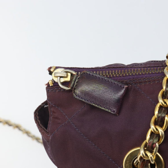 PRADA Chain Quilted Shoulder Bag Nylon Purple Gold Auth 164881