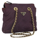 PRADA Chain Quilted Shoulder Bag Nylon Purple Gold Auth 164881-1