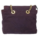 PRADA Chain Quilted Shoulder Bag Nylon Purple Gold Auth 164881-2