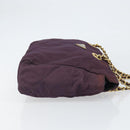 PRADA Chain Quilted Shoulder Bag Nylon Purple Gold Auth 164881-3