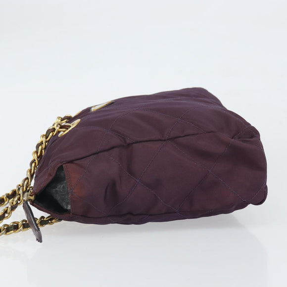 PRADA Chain Quilted Shoulder Bag Nylon Purple Gold Auth 164881