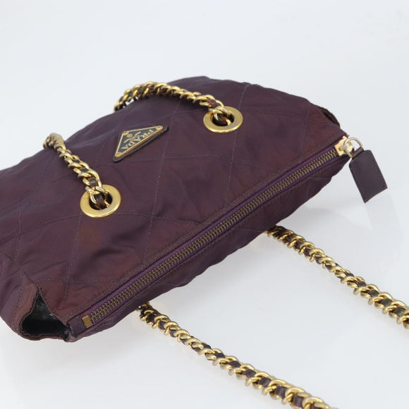 PRADA Chain Quilted Shoulder Bag Nylon Purple Gold Auth 164881