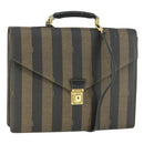 FENDI Pecan Canvas Business Bag PVC 2way Brown Black gold Auth 164882-1