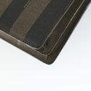 FENDI Pecan Canvas Business Bag PVC 2way Brown Black gold Auth 164882-14