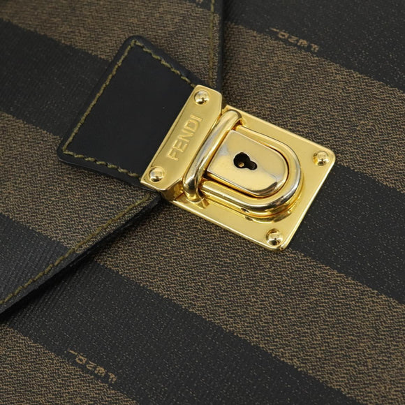FENDI Pecan Canvas Business Bag PVC 2way Brown Black gold Auth 164882