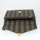 FENDI Pecan Canvas Business Bag PVC 2way Brown Black gold Auth 164882-17