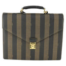 FENDI Pecan Canvas Business Bag PVC 2way Brown Black gold Auth 164882-2