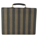FENDI Pecan Canvas Business Bag PVC 2way Brown Black gold Auth 164882-3