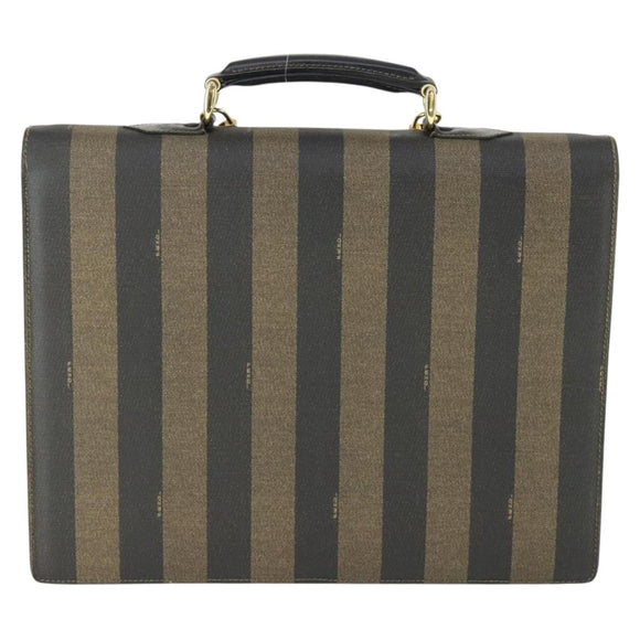 FENDI Pecan Canvas Business Bag PVC 2way Brown Black gold Auth 164882