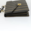 FENDI Pecan Canvas Business Bag PVC 2way Brown Black gold Auth 164882-5