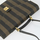 FENDI Pecan Canvas Business Bag PVC 2way Brown Black gold Auth 164882-6