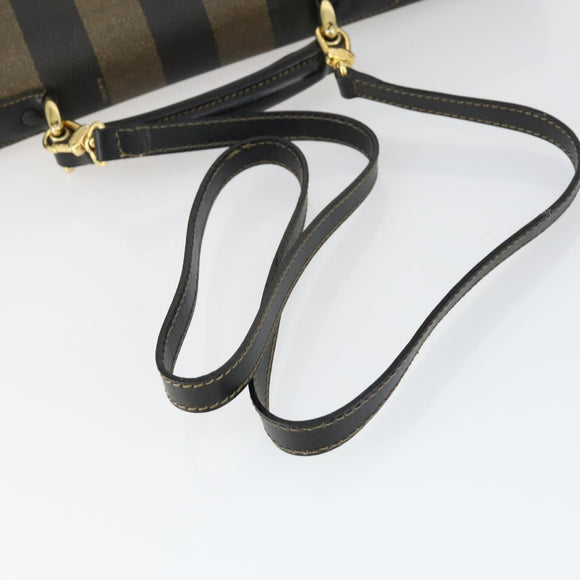 FENDI Pecan Canvas Business Bag PVC 2way Brown Black gold Auth 164882