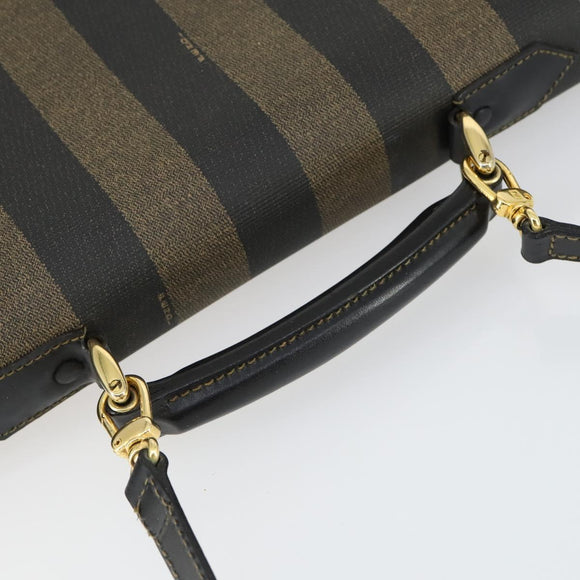 FENDI Pecan Canvas Business Bag PVC 2way Brown Black gold Auth 164882