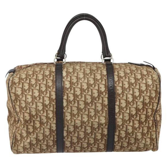 Christian Dior Trotter Canvas Boston Bag Beige Gold Auth 164883